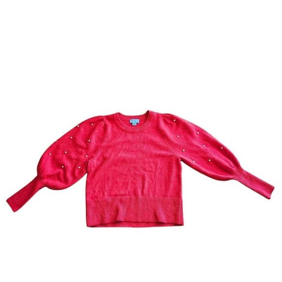 Cece womens Sz S red puff Sleeves pearls embellished sweater - Picture 4 of 8